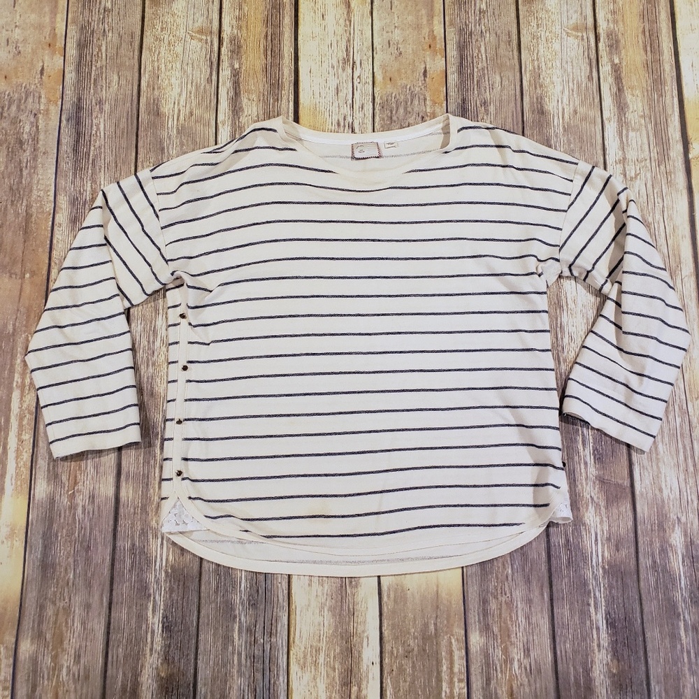 Anthro Postmark Cream/Navy Striped 3/4 Sleeve Top